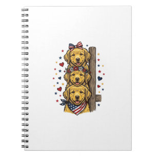 Patriotische Golden Retriever Welpen Vintage-Shirt Notizblock