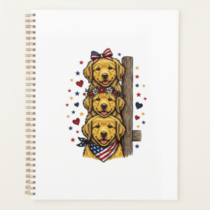 Patriotische Golden Retriever Welpen Vintage-Shirt Planer