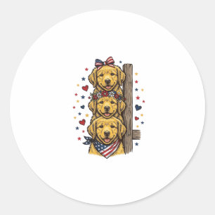 Patriotische Golden Retriever Welpen Vintage-Shirt Runder Aufkleber