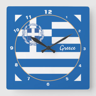 Patriotische griechische Flagge, moderne griechisc Quadratische Wanduhr