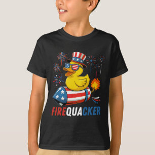 Patriotische Gummiente Feuerwerk USA-Flagge Lustig T-Shirt