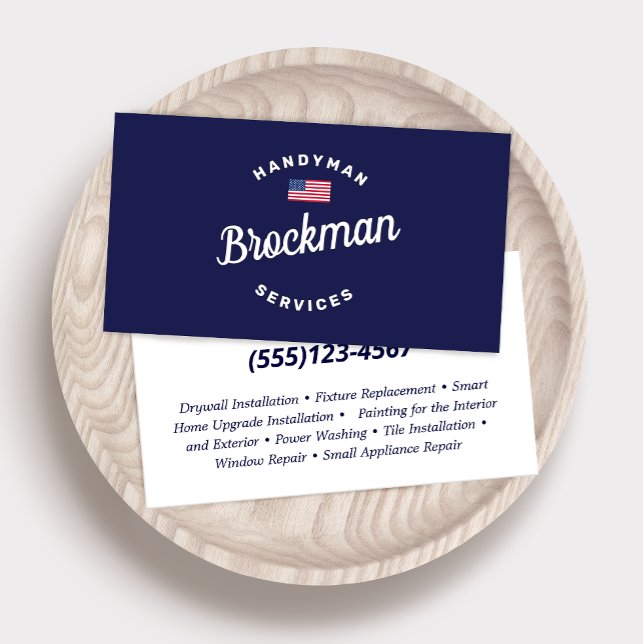 Patriotische Handyman Carpentry Business Card Visitenkarte (Von Creator hochgeladen)