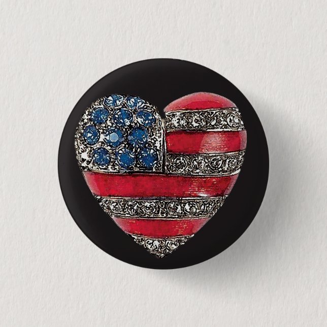 Patriotische Herz ~ Knopf-amerikanische Flagge Button (Vorderseite)