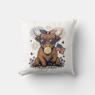 Patriotische Highland-Kuh-Bazillus-Vintage-Stich Kissen