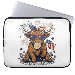 Patriotische Highland-Kuh-Bazillus-Vintage-Stich Laptopschutzhülle