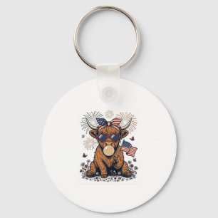 Patriotische Highland-Kuh-Bazillus-Vintage-Stich Schlüsselanhänger
