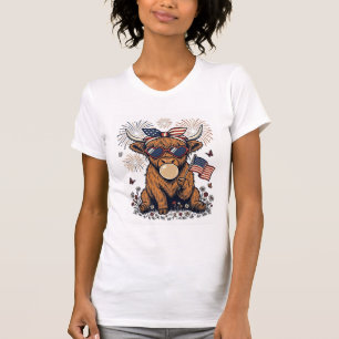 Patriotische Highland-Kuh-Bonbon-Vintage-Stich T-Shirt