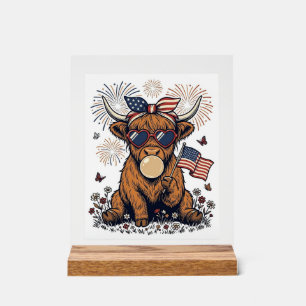 Patriotische Highland-Kuh-Bubble-Gum-Vintage-Stich Acrylschild