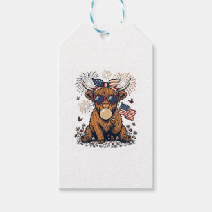Patriotische Highland-Kuh-Bubble-Gum-Vintage-Stich Geschenkanhänger
