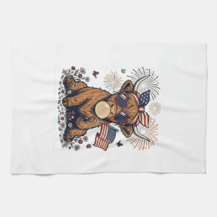 Patriotische Highland-Kuh-Bubble-Gum-Vintage-Stich Geschirrtuch