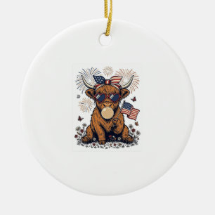 Patriotische Highland-Kuh-Bubble-Gum-Vintage-Stich Keramik Ornament