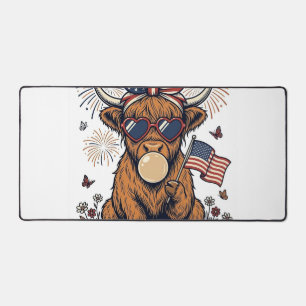 Patriotische Highland-Kuh-Bubble-Gum-Vintage-Stich Schreibtischunterlage