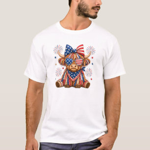Patriotische Highland-Kuh mit Sternen und Streifen T-Shirt