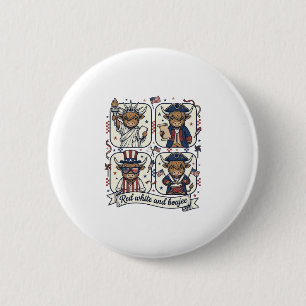 Patriotische Highland-Kuh Rot Weiß und Boujee Button
