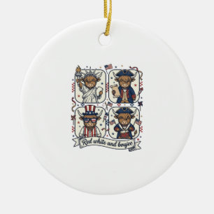 Patriotische Highland-Kuh Rot Weiß und Boujee Keramik Ornament