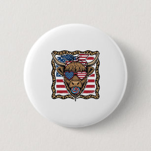 Patriotische Highland-Kuh Vintage-Flagge Grafik_1 Button