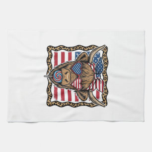Patriotische Highland-Kuh Vintage-Flagge Grafik_1 Geschirrtuch