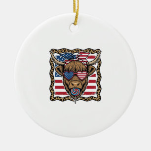 Patriotische Highland-Kuh Vintage-Flagge Grafik_1 Keramik Ornament