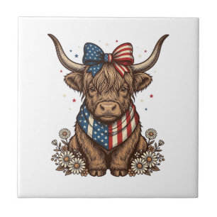 Patriotische Highland-Kuh Vintage Fliese