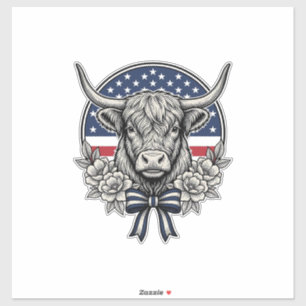 Patriotische Highland-Kuh Vintage-Stich-Kunst_1 Aufkleber