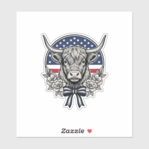 Patriotische Highland-Kuh Vintage-Stich-Kunst_1 Aufkleber