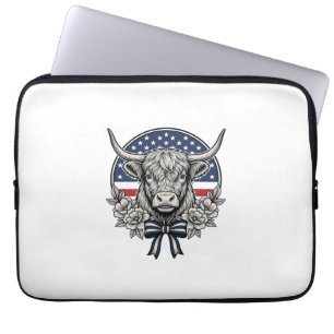 Patriotische Highland-Kuh Vintage-Stich-Kunst_1 Laptopschutzhülle
