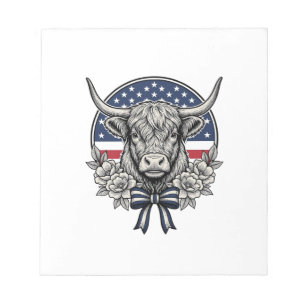 Patriotische Highland-Kuh Vintage-Stich-Kunst_1 Notizblock