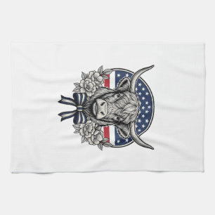 Patriotische Highland-Kuh Vintage-Stichkunst_1 Geschirrtuch