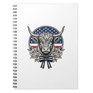 Patriotische Highland-Kuh Vintage-Stichkunst_1 Notizblock