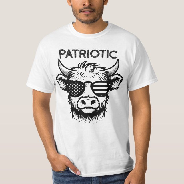 Patriotische Hochlandkuh, 4. Juli T-Shirt (Vorderseite)