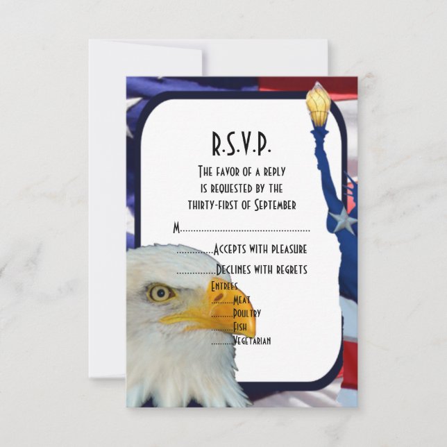 Patriotische Hochzeit des amerikanischen Adlers R. RSVP Karte (Vorderseite)