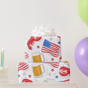 Patriotische Hummer-Bier-Flagge Sterne Geschenkpapier