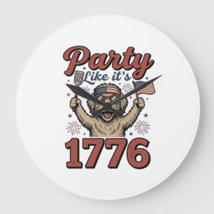 Patriotische Hund Party Wie Es Ist 1776 Vintage-Sh Große Wanduhr