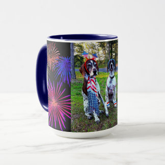 Patriotische Hunde & Feuerwerk-Feier-Kombitasse Tasse