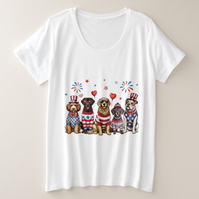 Patriotische Hunde Große Größe T-Shirt (Design vorne)