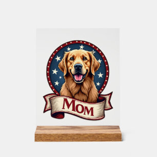 Patriotische Hunde-Mama Golden Retriever Vintage T Acrylschild