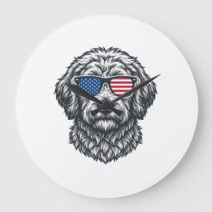 Patriotische Hunde-Sonnenbrille Vintage Große Wanduhr