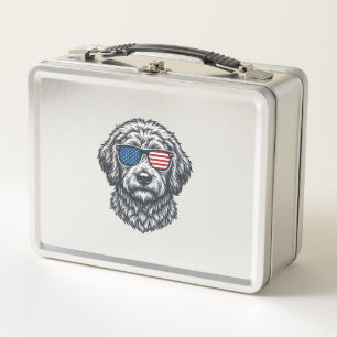 Patriotische Hunde-Sonnenbrille Vintage Metall Brotdose