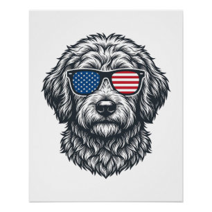 Patriotische Hunde-Sonnenbrille Vintage Poster