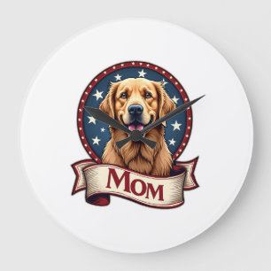 Patriotische Hundemutter Golden Retriever Vintage  Große Wanduhr