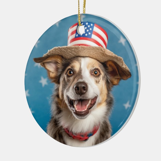 Patriotische Hundeverzierung - Adorable Red, White Keramik Ornament (Links)