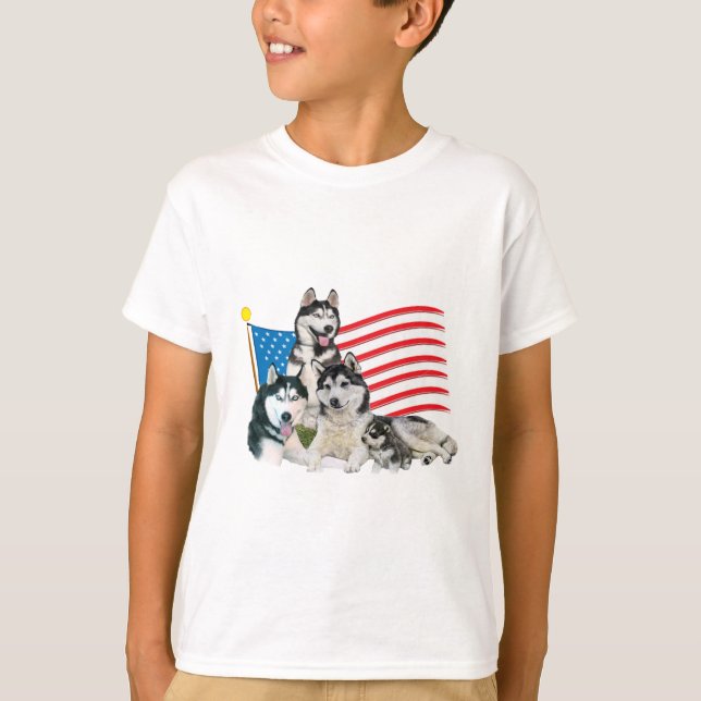 Patriotische Husky-Familie T-Shirt (Vorderseite)