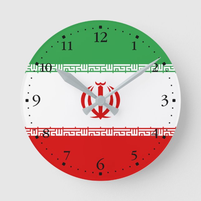 Patriotische Iran-Flagge Runde Wanduhr (Vorderseite)