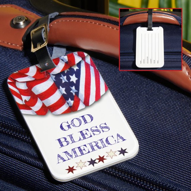 Patriotische Jagd Gott segne Amerika Vorlage Gepäckanhänger (luggage tag front and back (inset))