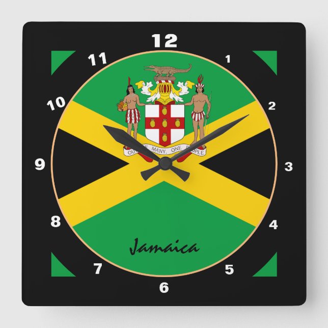 Patriotische jamaikanische Flagge, Jamaika Zuhause Quadratische Wanduhr (Vorderseite)