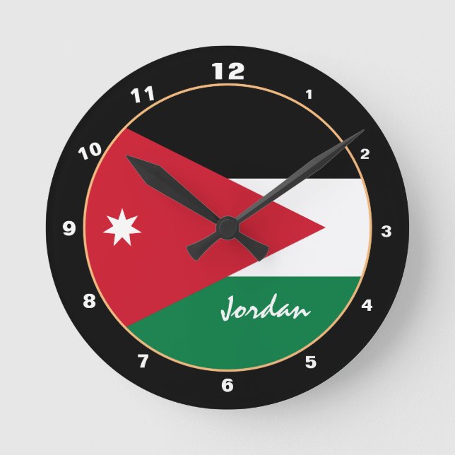 Patriotische jordanische Flagge, jordanische Zuhau Runde Wanduhr (Vorderseite)