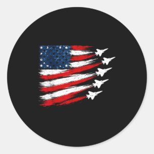Patriotische Kampfjets mit amerikanischer Flagge Runder Aufkleber