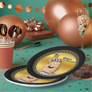 Patriotische Kartoffel mit amerikanischer Hut und Pappteller