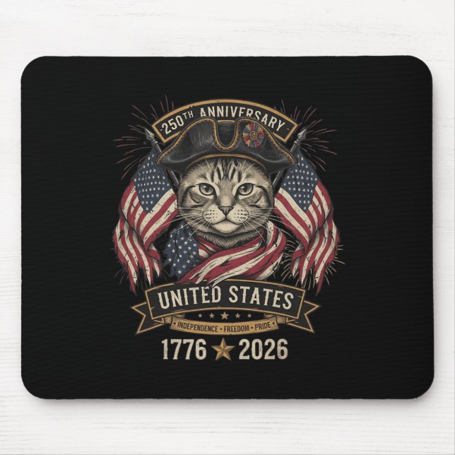 Patriotische Katze 250. 4. Juli  Mousepad (Vorne)