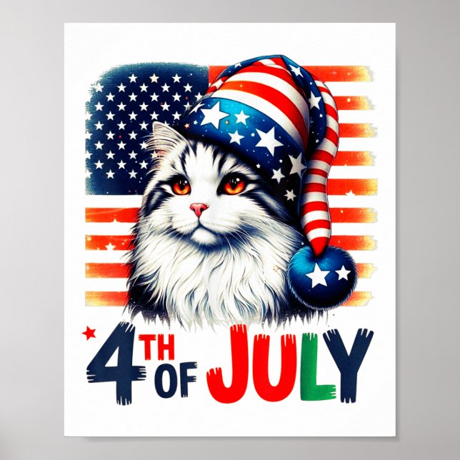 Patriotische Katze 4. Juli Amerikanische Flagge Fu Poster (Vorne)
